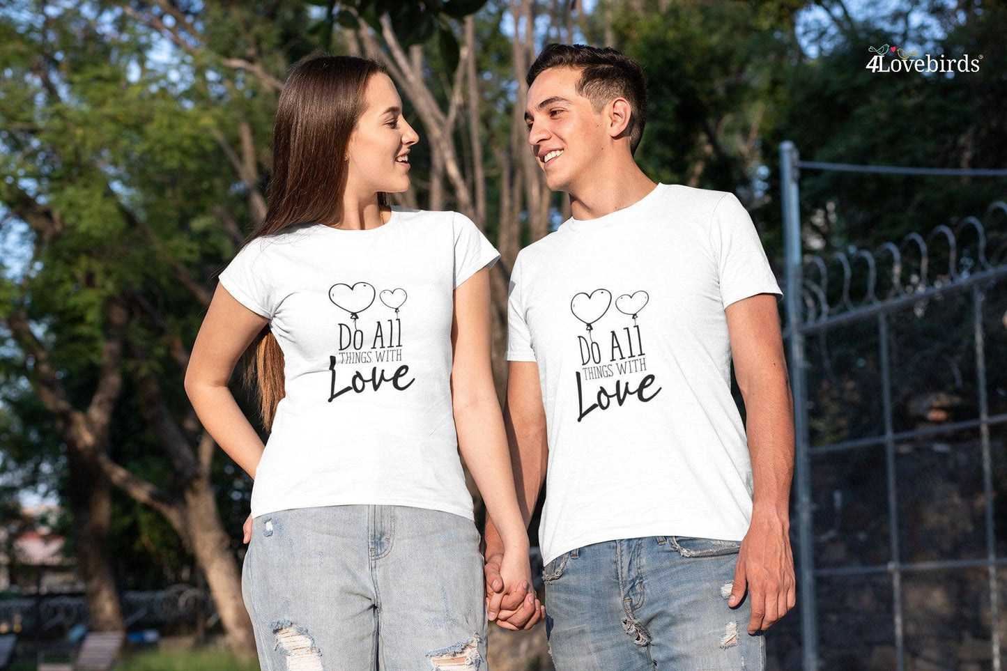 Do all things with love Hoodie, Lovers T-shirt, Gift for Couples, Valentine Sweatshirt, Boyfriend / Girlfriend Longsleeve, Cute Tshirt - 4Lovebirds
