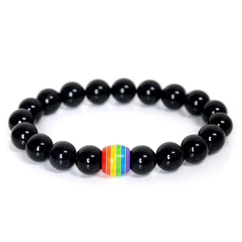 Rainbow Pride Natural Stone Bracelets - Unisex Beaded Strand for Couples