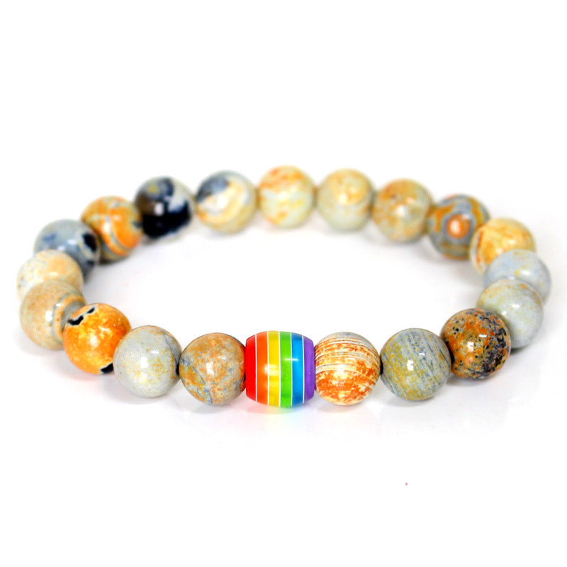 Rainbow Pride Natural Stone Bracelets - Unisex Beaded Strand for Couples