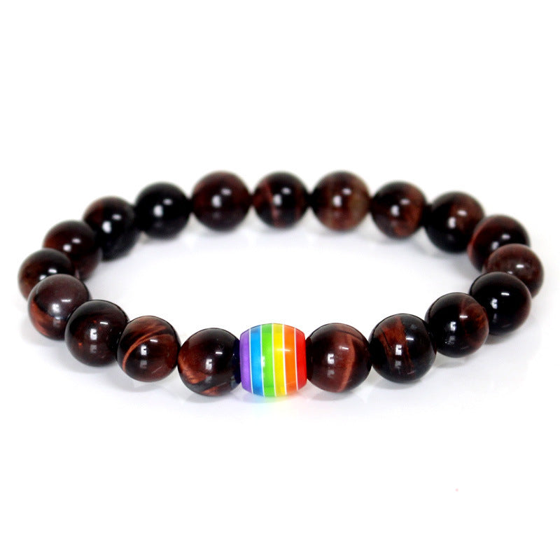 Rainbow Pride Natural Stone Bracelets - Unisex Beaded Strand for Couples