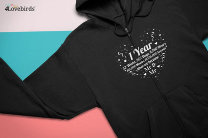 First anniversary Hoodie, Celebrating Lovers matching T-shirt, Gift for Couples, Valentine Sweatshirt, Boyfriend / Girlfriend Longsleeve - 4Lovebirds