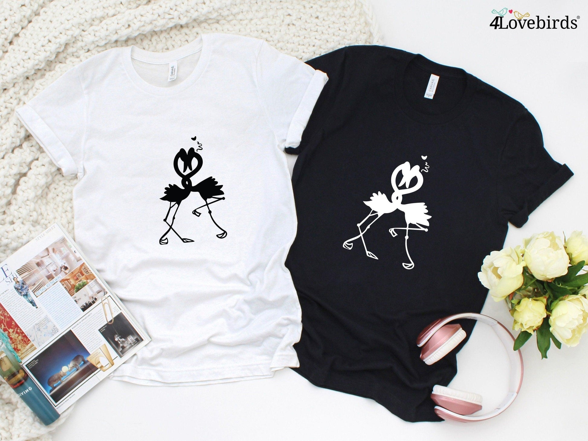 Flamingo Couple Hoodie, Lovers T-shirt, Gift for Couples, Valentine Sweatshirt, Boyfriend / Girlfriend Longsleeve, Cute Tshirt - 4Lovebirds