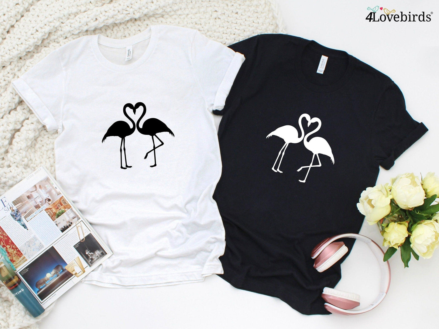 Flamingo making a heart shape Hoodie, Lovers matching T-shirt, Gift for Couples, Valentine Sweatshirt, Boyfriend / Girlfriend Longsleeve - 4Lovebirds