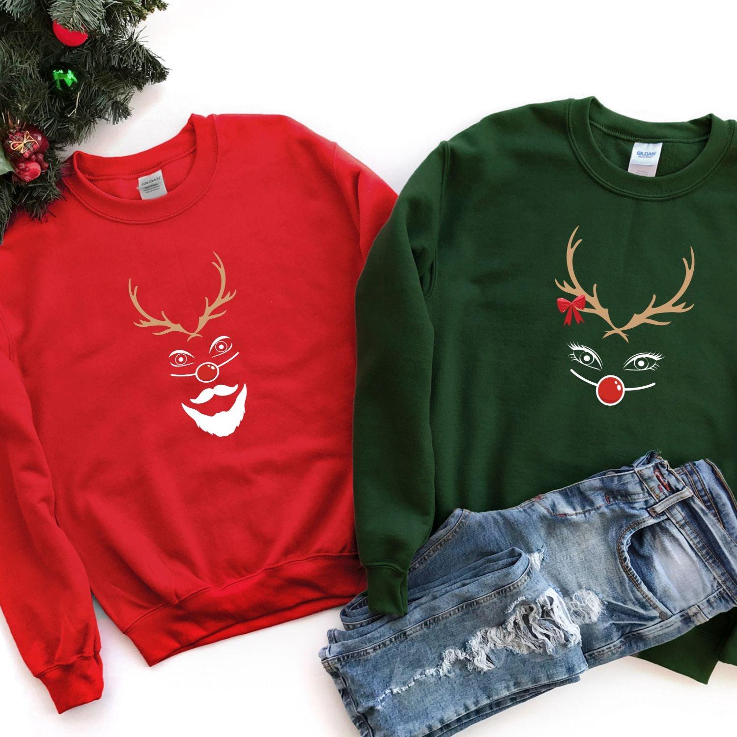 Funny Christmas Matching Set: Reindeer Couple Shirts & Very Merry Ugly Xmas Sweaters - 4Lovebirds