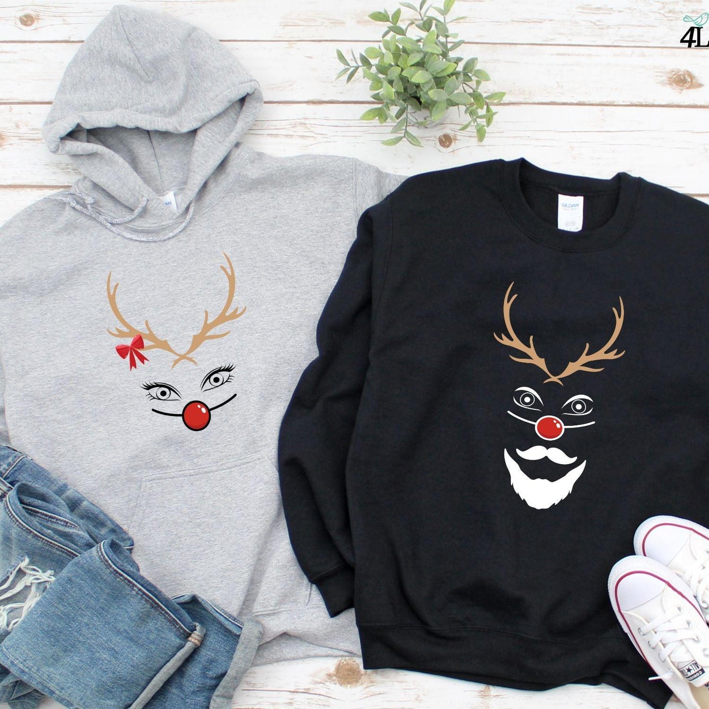 Funny Christmas Matching Set: Reindeer Couple Shirts & Very Merry Ugly Xmas Sweaters - 4Lovebirds