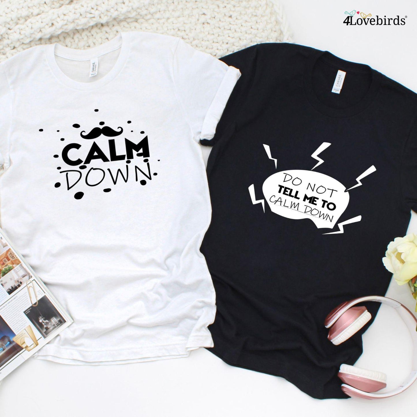 Funny Matching Set for Couples - Husband & Wife Outfits - His & Hers Tees - Calm Down! - 4Lovebirds