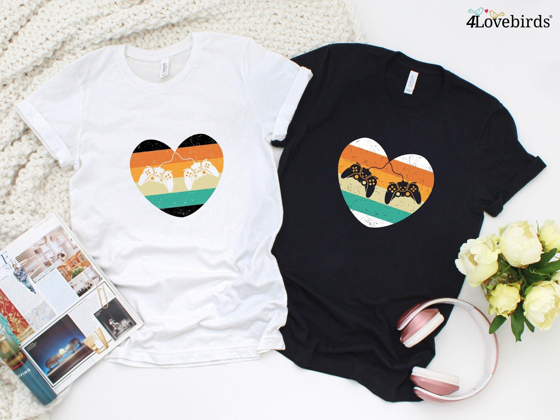 Gamer heart couple Hoodie, Lovers matching T-shirt, Gift for Couples, Valentine Sweatshirt, Gaming Couple Longsleeve, Geek Couple Tshirt - 4Lovebirds