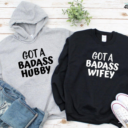 Got A Badass Wifey & Hubby Matching Set Gift for Couples: Husband & Wifey Hoodie, Longsleeve, T-shirt - 4Lovebirds