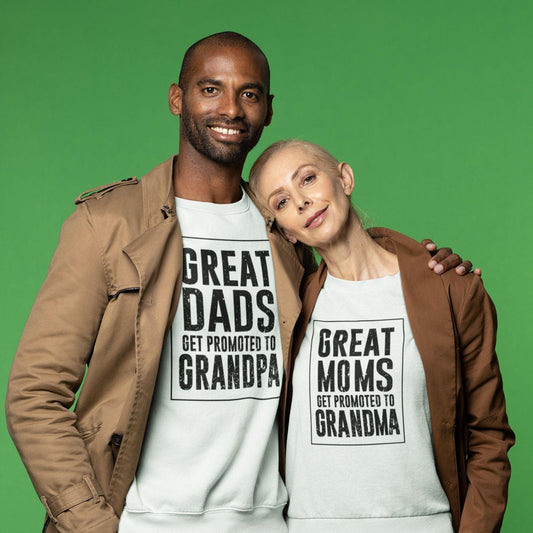 Great Dads Get Promoted To Grandpa/Grandma Cute Matching set for New Grandparents - 4Lovebirds