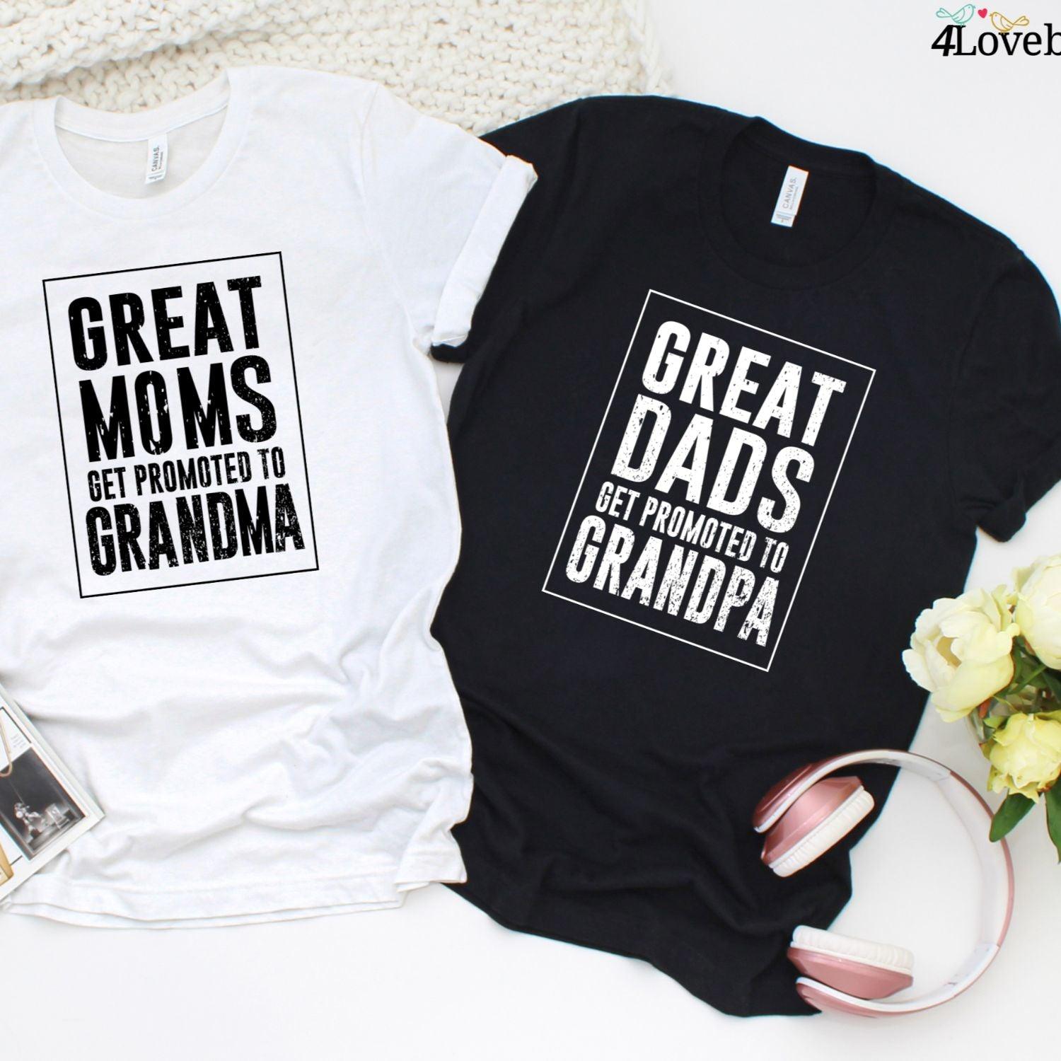Great Dads Get Promoted To Grandpa/Grandma Cute Matching set for New Grandparents - 4Lovebirds