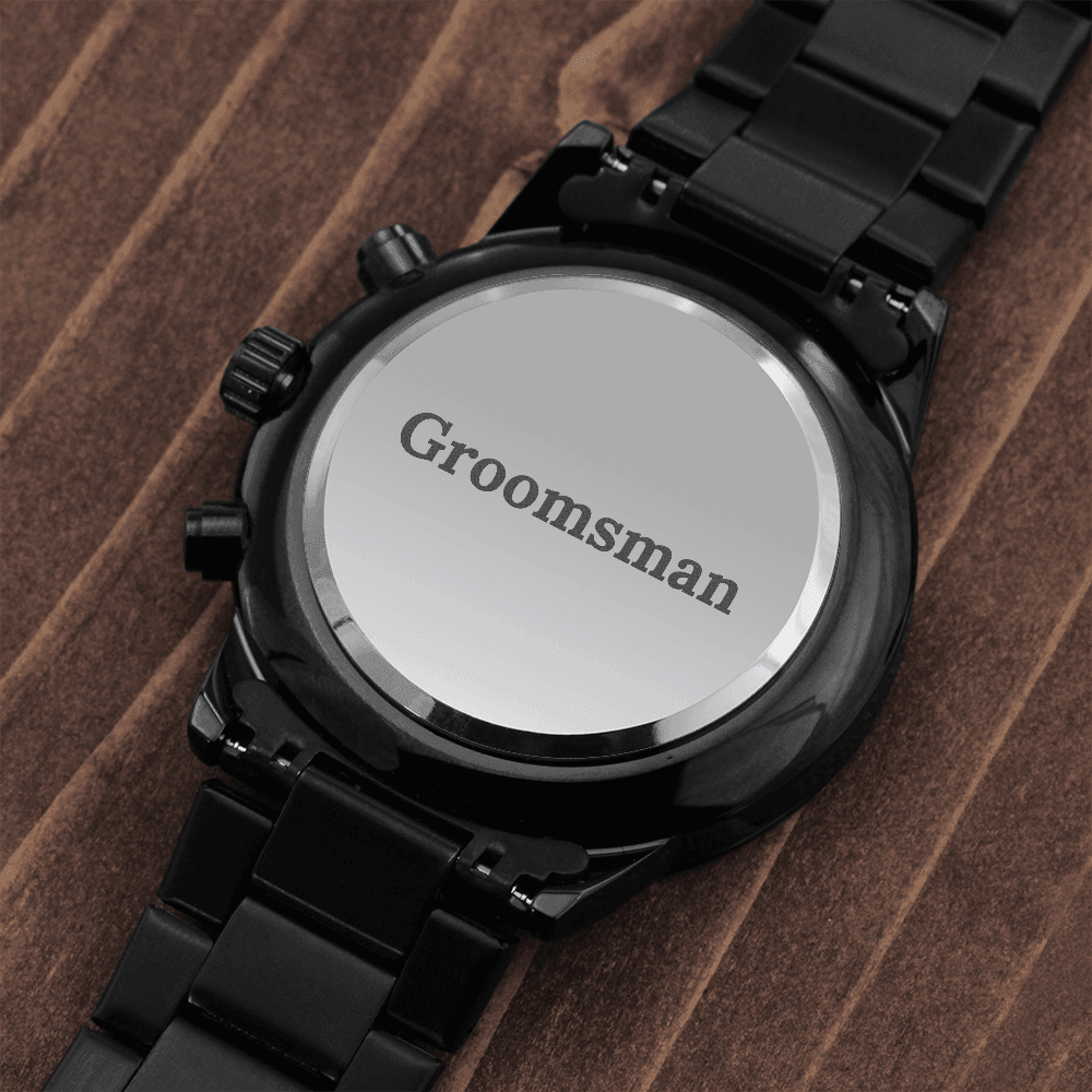 Groomsman Engraved Design Black Chronograph Watch - 4Lovebirds