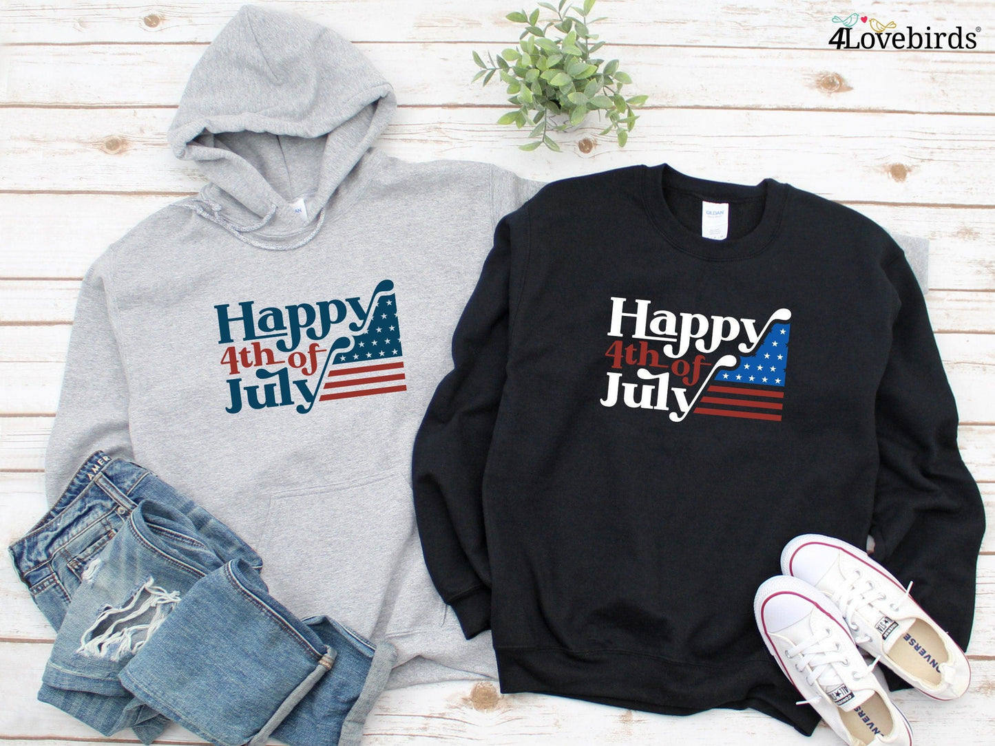 Happy 4th of July Couple Hoodie, Independence Day Matching Sweatshirts, Matching Couple Long Sleeve Shirt, Matching Gifts For Couples, Gifts - 4Lovebirds