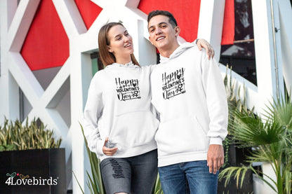 Happy valentine's day Hoodie, Lovers matching T-shirt, Gift for Couples, Valentine Sweatshirt, Boyfriend / Girlfriend Longsleeve, gift model - 4Lovebirds