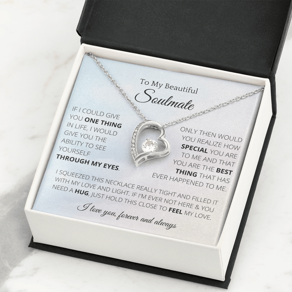 Heart Necklace To Soulmate Couples Gifts for Girls, Stainless Steel Cubic Zirconia Pendant Love Necklace, Birthday Christmas Romantic Jewelry For Wife with Message Card Box Personalized - 4Lovebirds