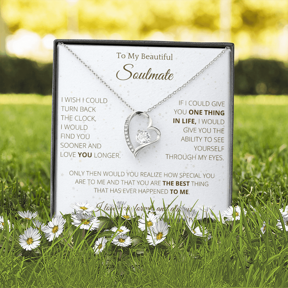 Heart Necklace To Soulmate Couples Gifts for Girls, Stainless Steel Cubic Zirconia Pendant Love Necklace, Birthday Christmas Romantic Jewelry For Wife with Message Card Box Personalized - 4Lovebirds