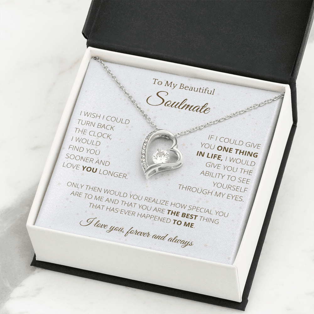 Heart Necklace To Soulmate Couples Gifts for Girls, Stainless Steel Cubic Zirconia Pendant Love Necklace, Birthday Christmas Romantic Jewelry For Wife with Message Card Box Personalized - 4Lovebirds