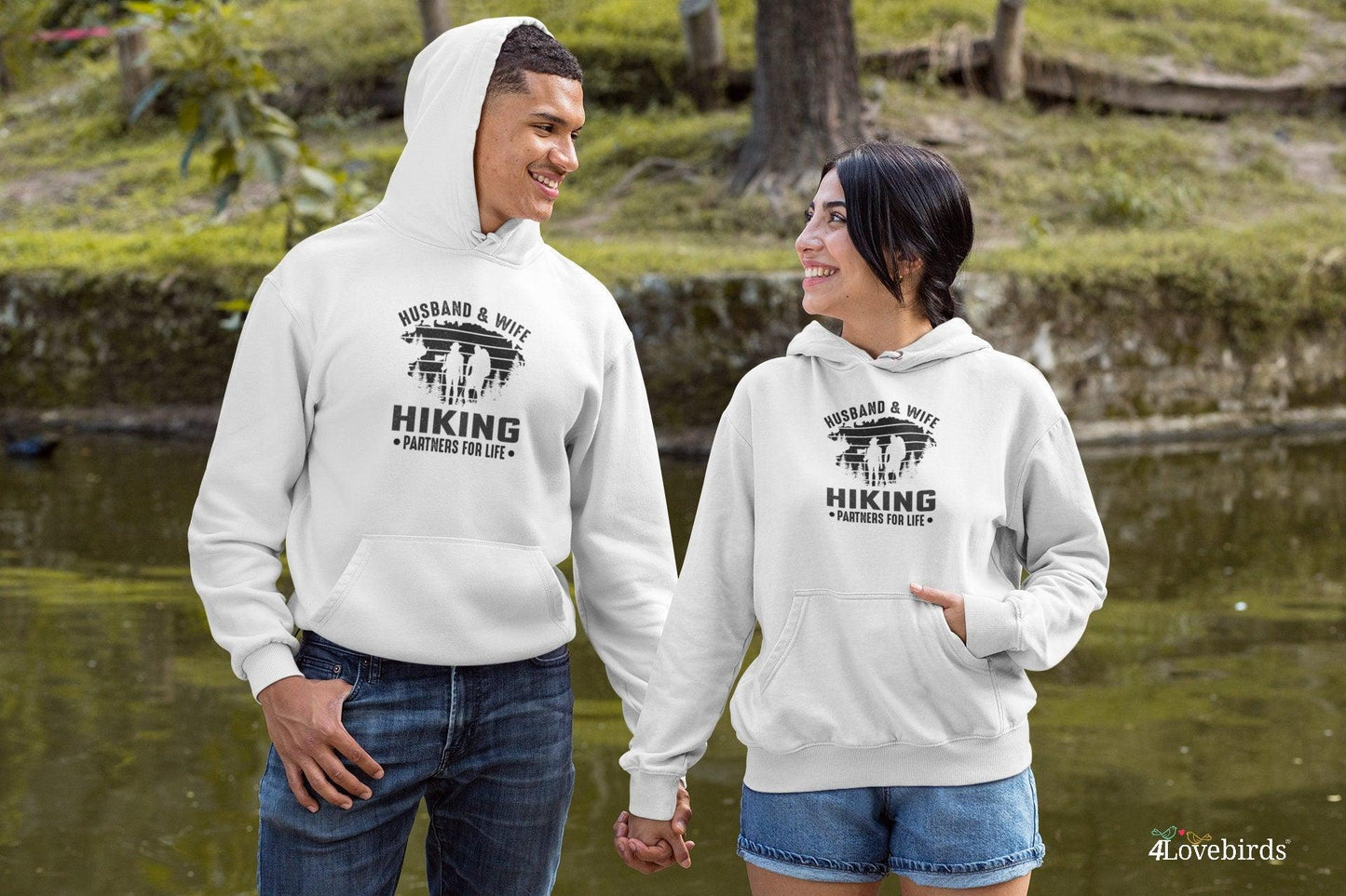 Husband & Wife hiking partners for life Hoodie, Lovers T-shirt, Gift for Couples, Valentine Sweatshirt, Cute shirt, adventurer couple - 4Lovebirds
