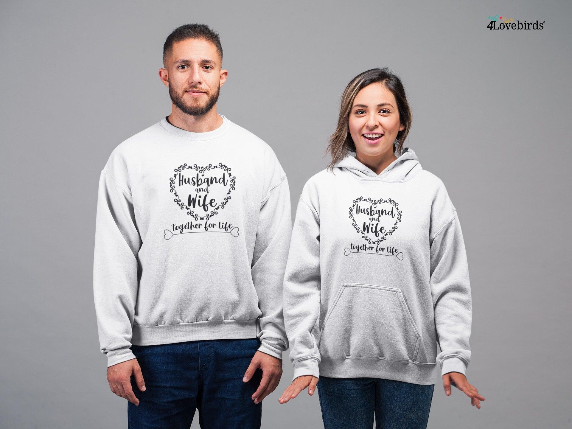 Husband and Wife together forever Hoodie, Lovers shirt, Gift for Couple, Valentine Sweatshirt, Married couple Longsleeve, Heart model - 4Lovebirds