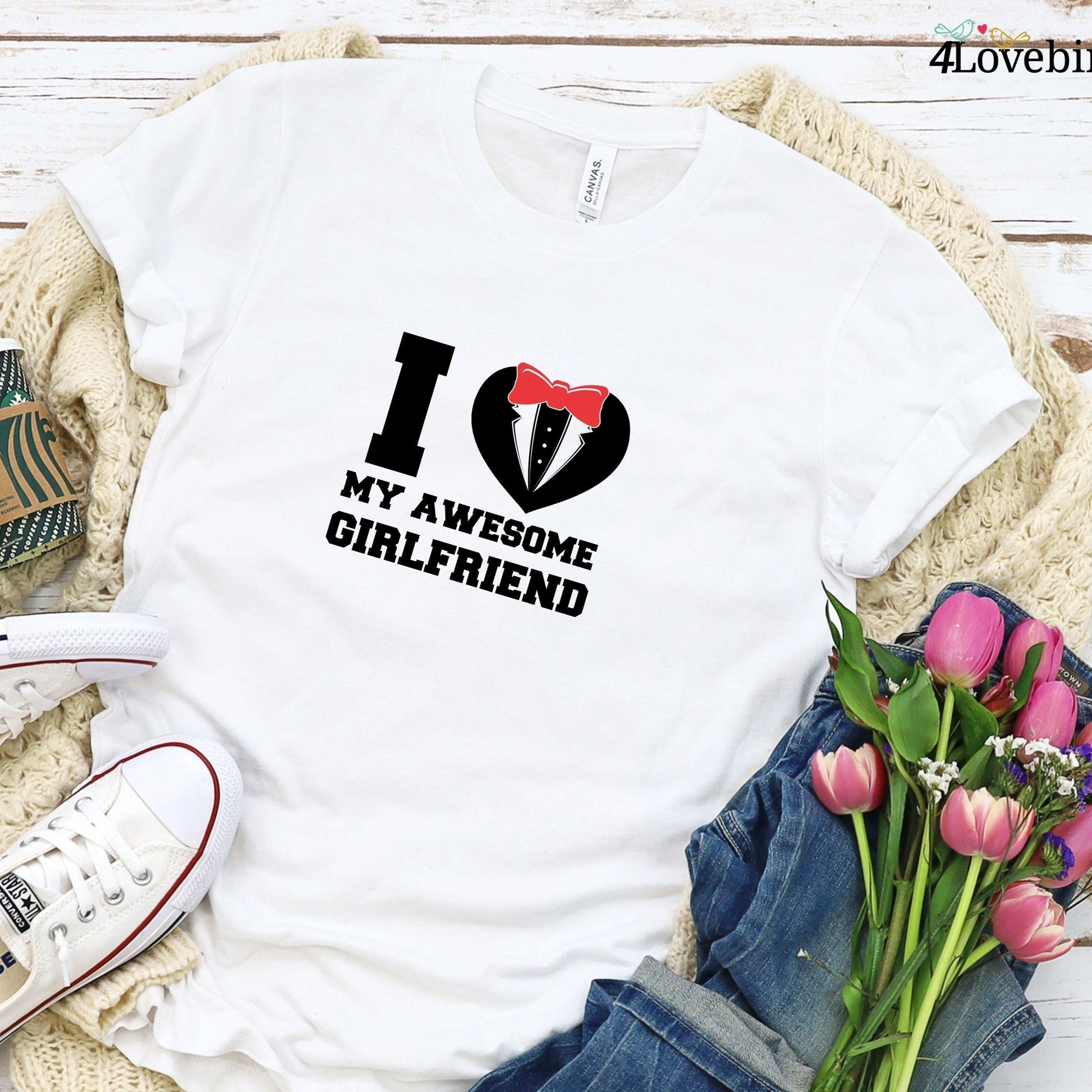 I Love My Awesome Girlfriend & Boyfriend Valentine Matching Set for Couples: Gift for Lovers, Cute Hoodie & T-shirt - 4Lovebirds