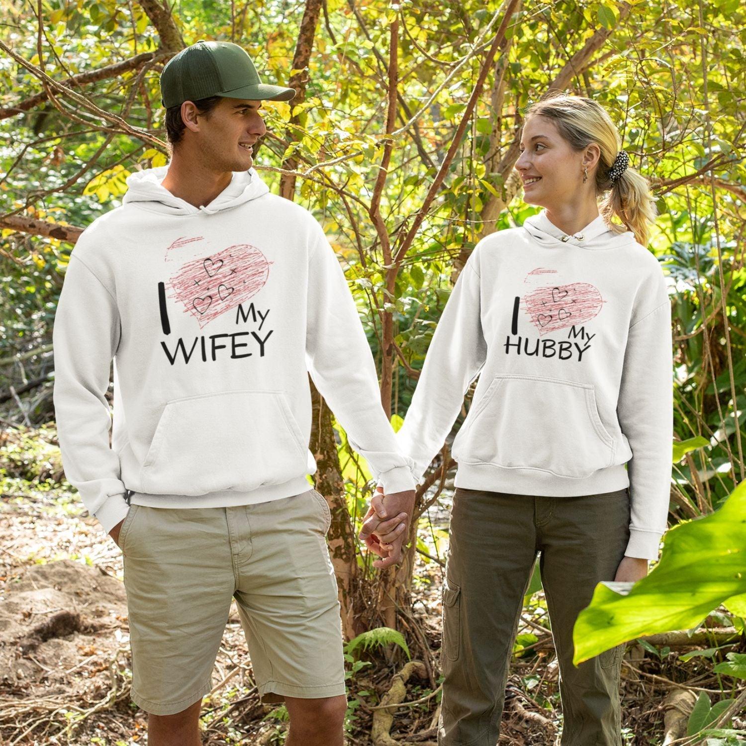 I Love My Wifey and Hubby Themed Complementary Matching Outfits Set - 4Lovebirds