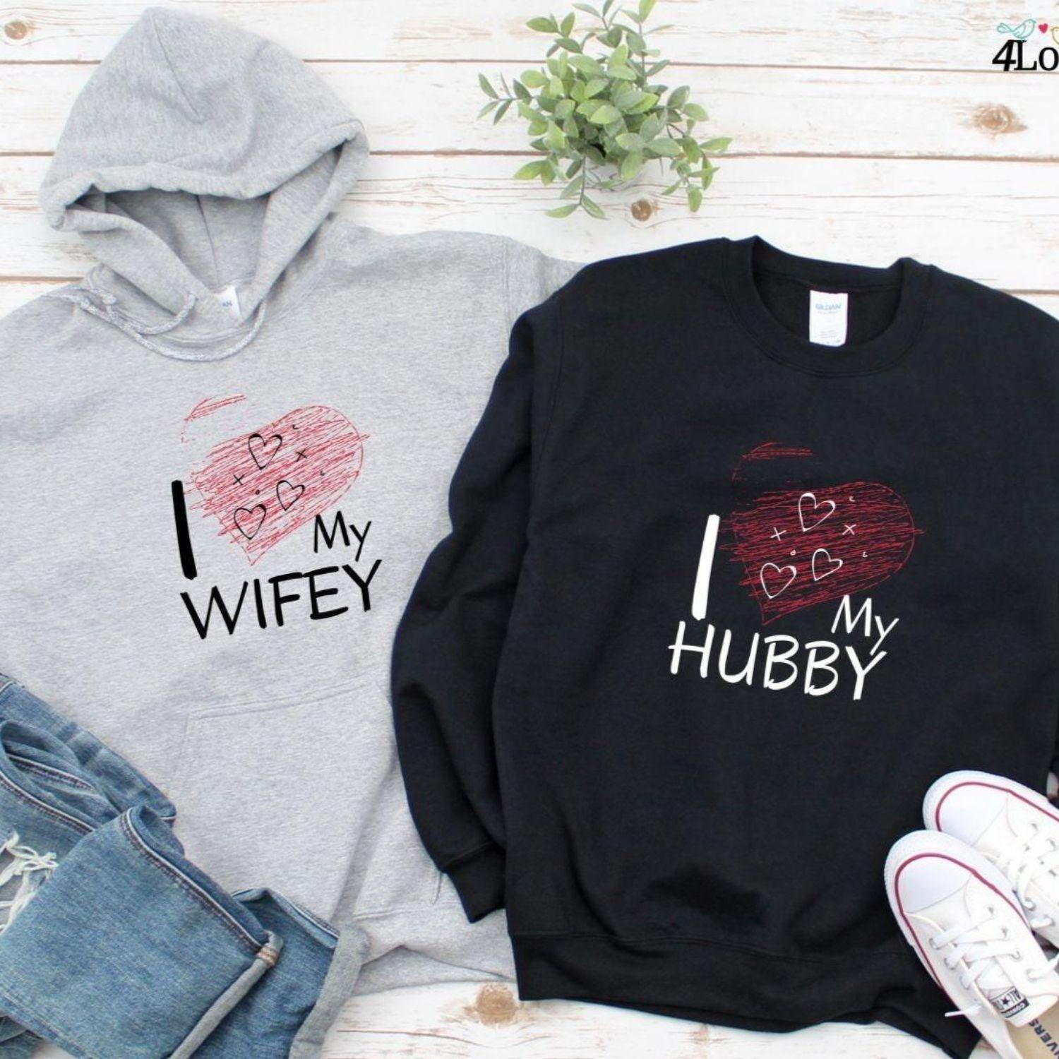 I Love My Wifey and Hubby Themed Complementary Matching Outfits Set - 4Lovebirds