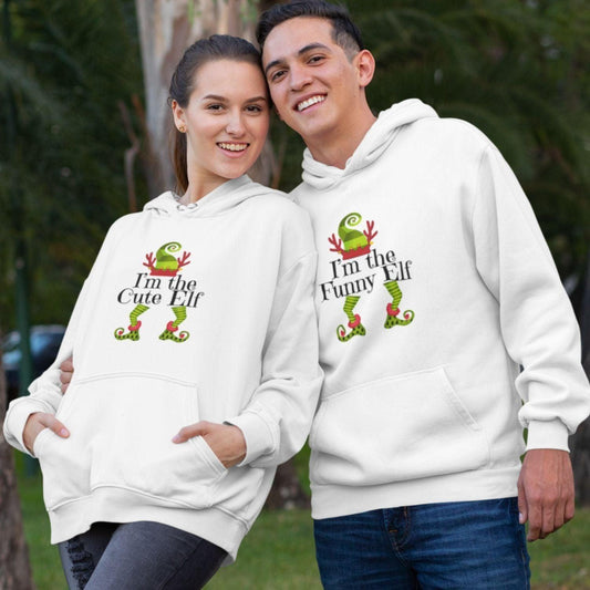 I'm The Cute Elf & I'm The Funny Elf Matching Christmas Outfits - 4Lovebirds