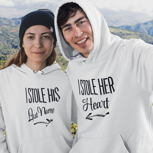 I Stole His Last Name & I Stole Her Heart Matching Set: Amusing Couple's Outfits - 4Lovebirds