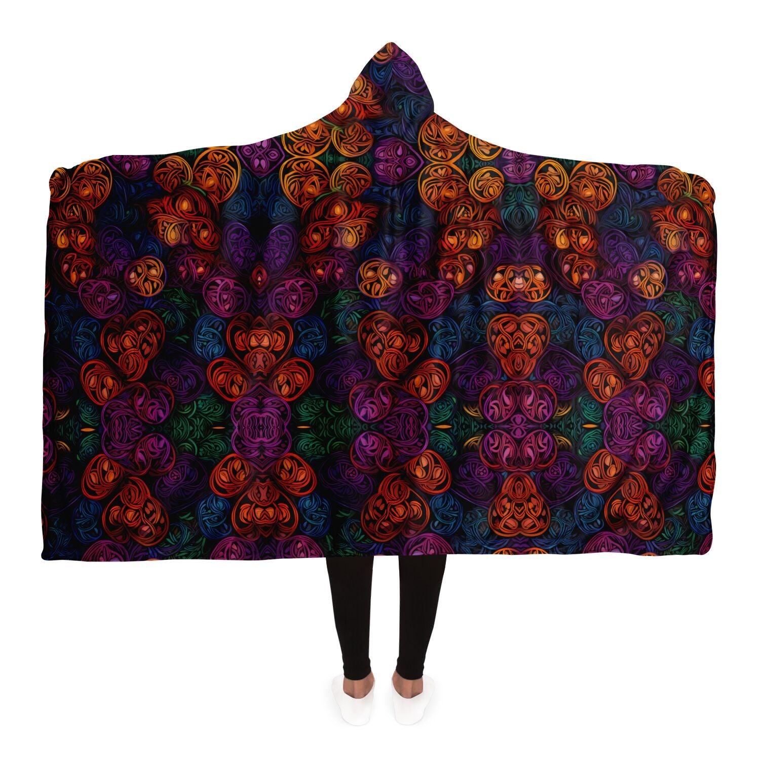 Intertwined Hearts Hooded Blanket - Vegan Handmade Quilt, Meditation & Yoga Wrap, Blanket Hoodie, Sherpa or Fleece Lining Options - 4Lovebirds