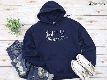 Just Married Hoodie, Couple Sweatshirt, Wedding Gift, Bride and Groom Long Sleeve Shirts, Honeymoon Shirt, Family Shirt, Gifts for Bride - 4Lovebirds