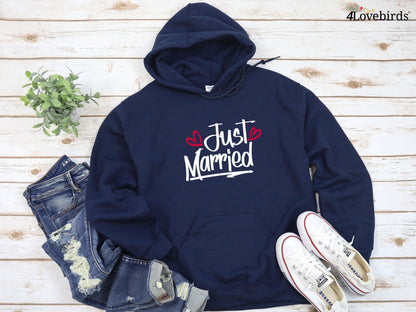 Just Married Hoodies, Honeymoon Sweatshirts, Newlywed Shirts, Wedding Shirt, Wife And Hubs Shirts, Just Married Shirts, Couples Shirts - 4Lovebirds