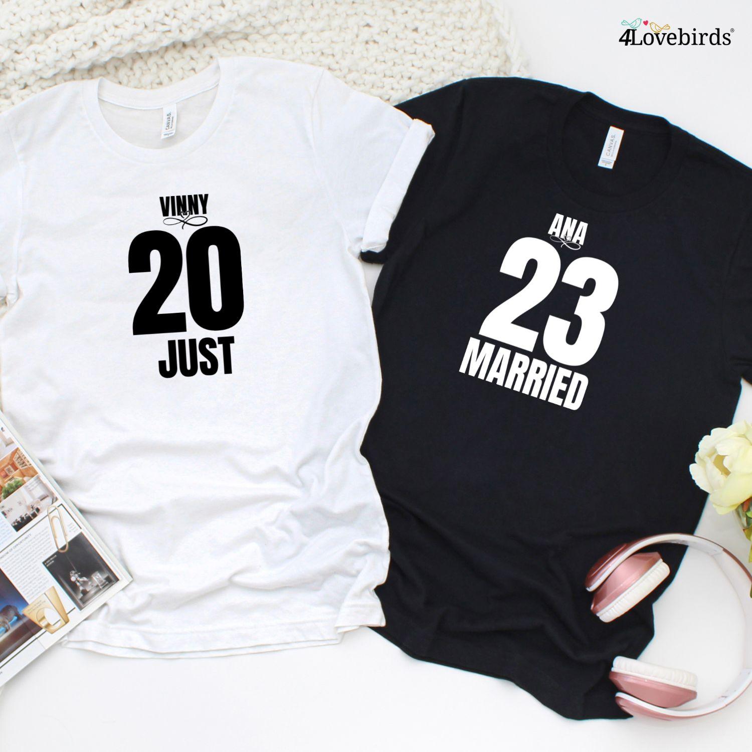 Just Married [Name & Year]: Custom Matching Set for Couples' Celebration Outfits - 4Lovebirds