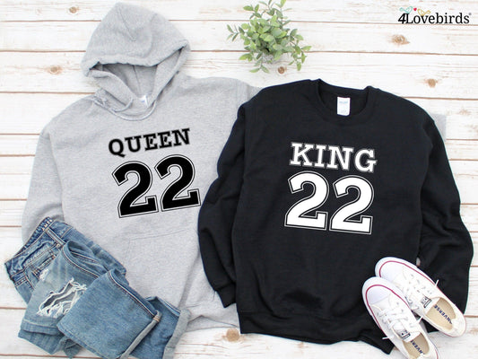 King Queen Hoodie, personalized gift, matching sweatshirts for couple, t-shirts for lovers, King Queen Long Sleeve Shirt for couple - 4Lovebirds