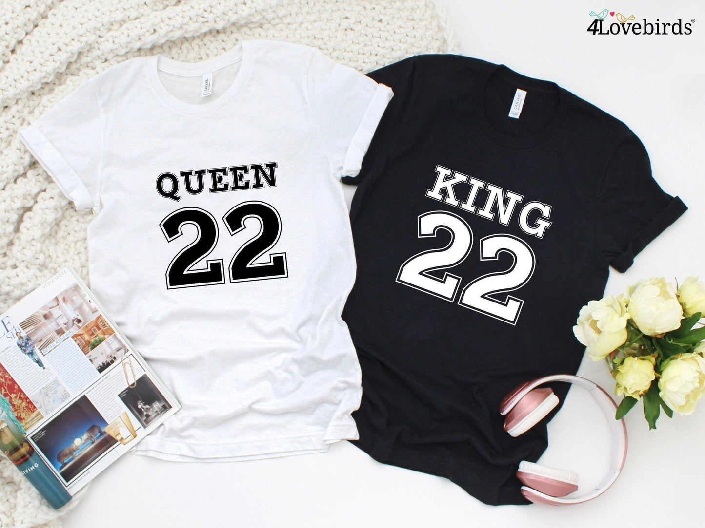 King Queen Hoodie, personalized gift, matching sweatshirts for couple, t-shirts for lovers, King Queen Long Sleeve Shirt for couple - 4Lovebirds