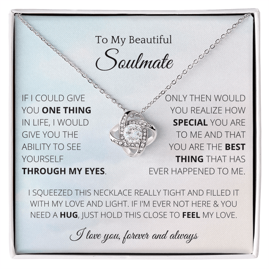 Knot Necklace To Soulmate Couples Gifts for Girls, Stainless Steel Cubic Zirconia Pendant Knot Necklace, Birthday Christmas Romantic Jewelry For Wife with Message Card Box Personalized - 4Lovebirds