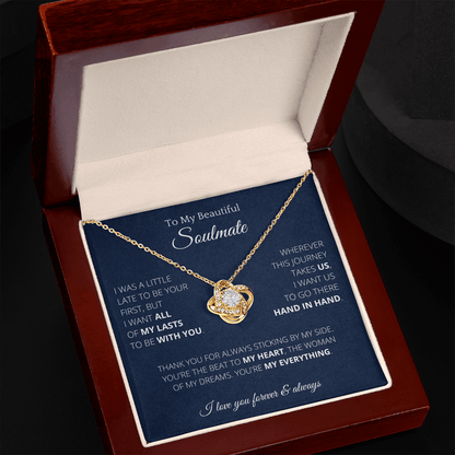 Knot Necklace To Soulmate Couples Gifts for Girls, Stainless Steel Cubic Zirconia Pendant Knot Necklace, Birthday Christmas Romantic Jewelry For Wife with Message Card Box Personalized - 4Lovebirds