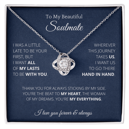 Knot Necklace To Soulmate Couples Gifts for Girls, Stainless Steel Cubic Zirconia Pendant Knot Necklace, Birthday Christmas Romantic Jewelry For Wife with Message Card Box Personalized - 4Lovebirds