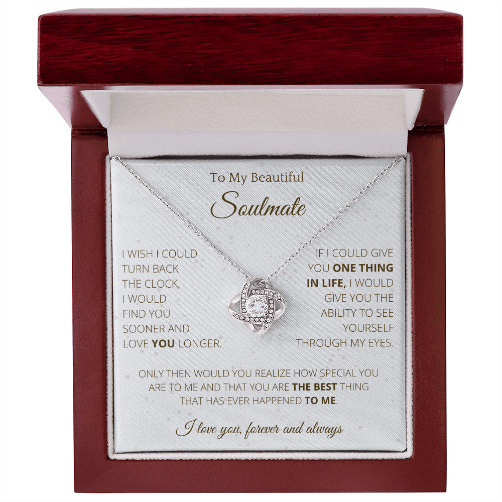 Knot Necklace To Soulmate Couples Gifts for Girls, Stainless Steel Cubic Zirconia Pendant Knot Necklace, Birthday Christmas Romantic Jewelry For Wife with Message Card Box Personalized - 4Lovebirds