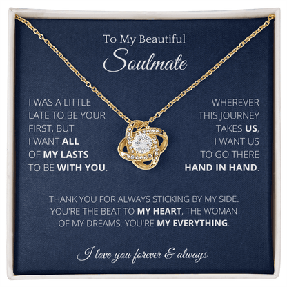 Knot Necklace To Soulmate Couples Gifts for Girls, Stainless Steel Cubic Zirconia Pendant Knot Necklace, Birthday Christmas Romantic Jewelry For Wife with Message Card Box Personalized - 4Lovebirds