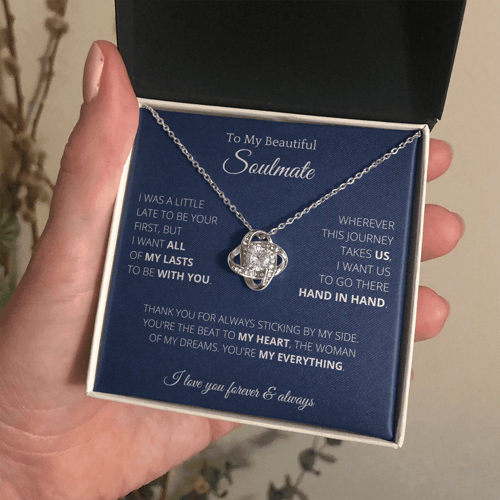 Knot Necklace To Soulmate Couples Gifts for Girls, Stainless Steel Cubic Zirconia Pendant Knot Necklace, Birthday Christmas Romantic Jewelry For Wife with Message Card Box Personalized - 4Lovebirds