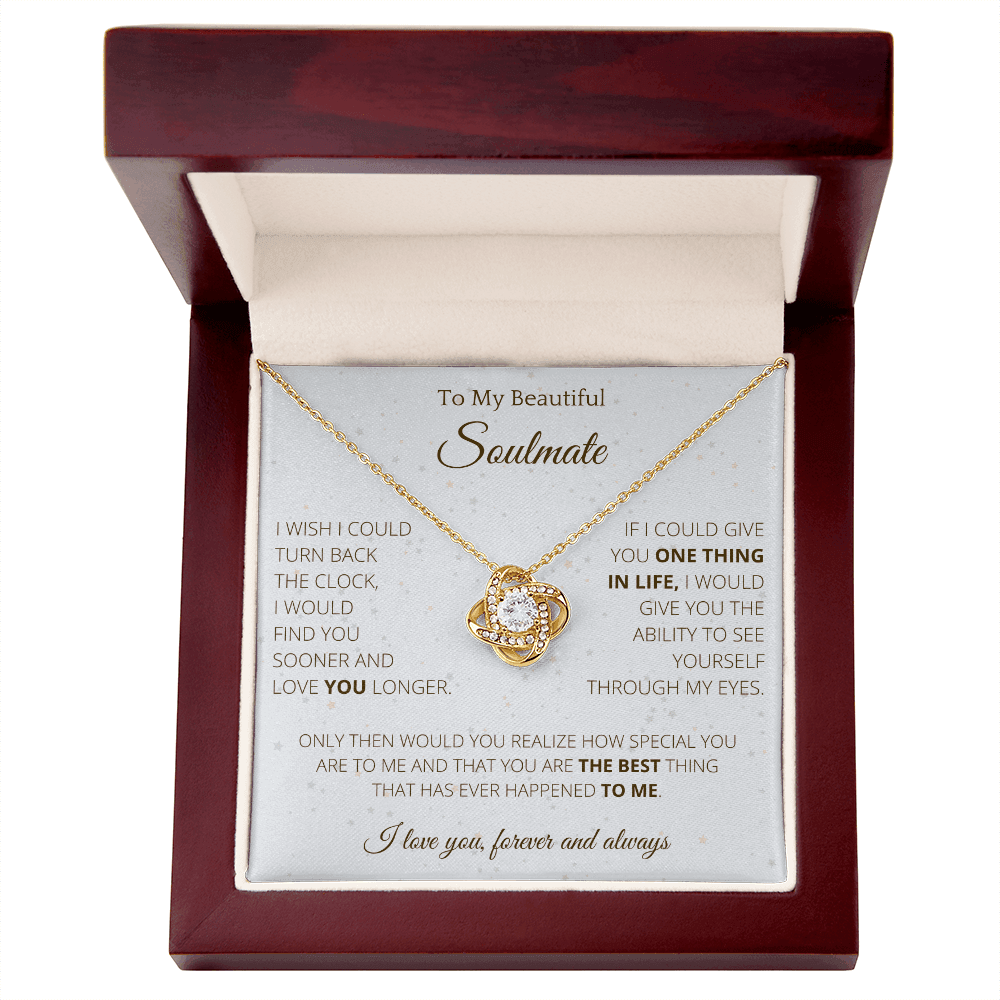 Knot Necklace To Soulmate Couples Gifts for Girls, Stainless Steel Cubic Zirconia Pendant Knot Necklace, Birthday Christmas Romantic Jewelry For Wife with Message Card Box Personalized - 4Lovebirds