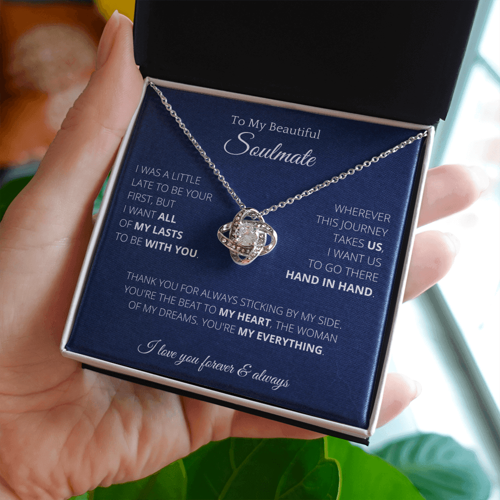 Knot Necklace To Soulmate Couples Gifts for Girls, Stainless Steel Cubic Zirconia Pendant Knot Necklace, Birthday Christmas Romantic Jewelry For Wife with Message Card Box Personalized - 4Lovebirds