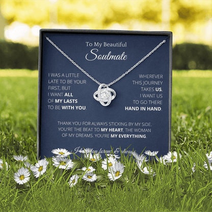 Knot Necklace To Soulmate Couples Gifts for Girls, Stainless Steel Cubic Zirconia Pendant Knot Necklace, Birthday Christmas Romantic Jewelry For Wife with Message Card Box Personalized - 4Lovebirds