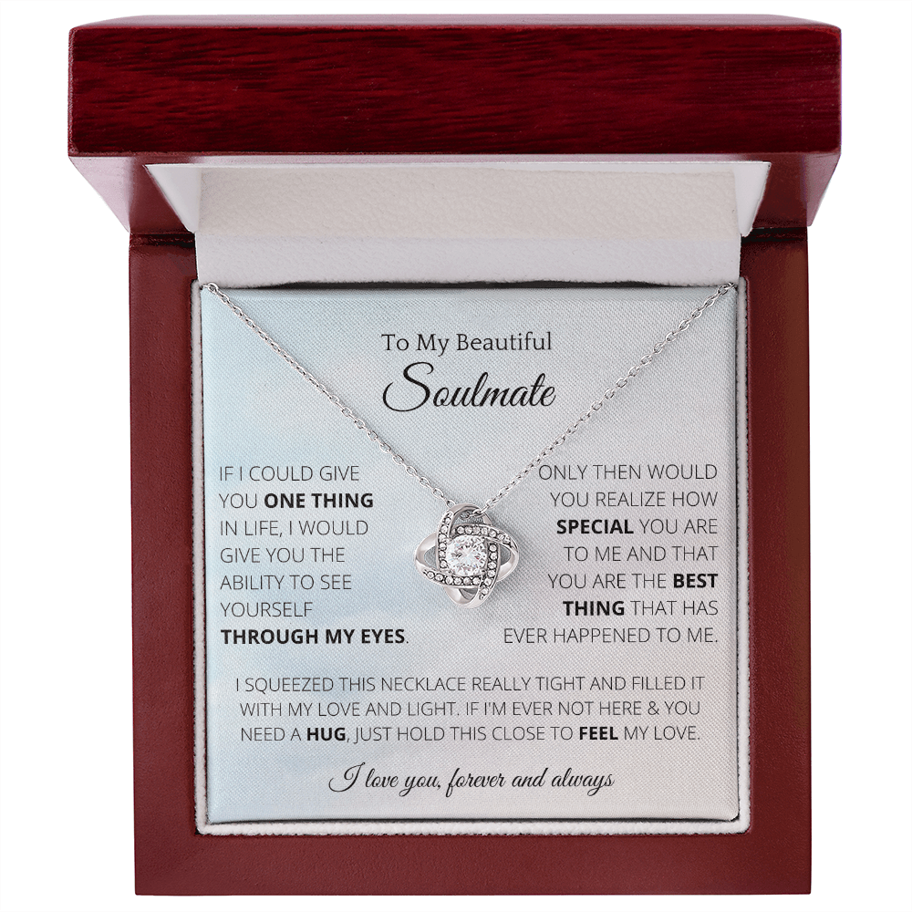 Knot Necklace To Soulmate Couples Gifts for Girls, Stainless Steel Cubic Zirconia Pendant Knot Necklace, Birthday Christmas Romantic Jewelry For Wife with Message Card Box Personalized - 4Lovebirds