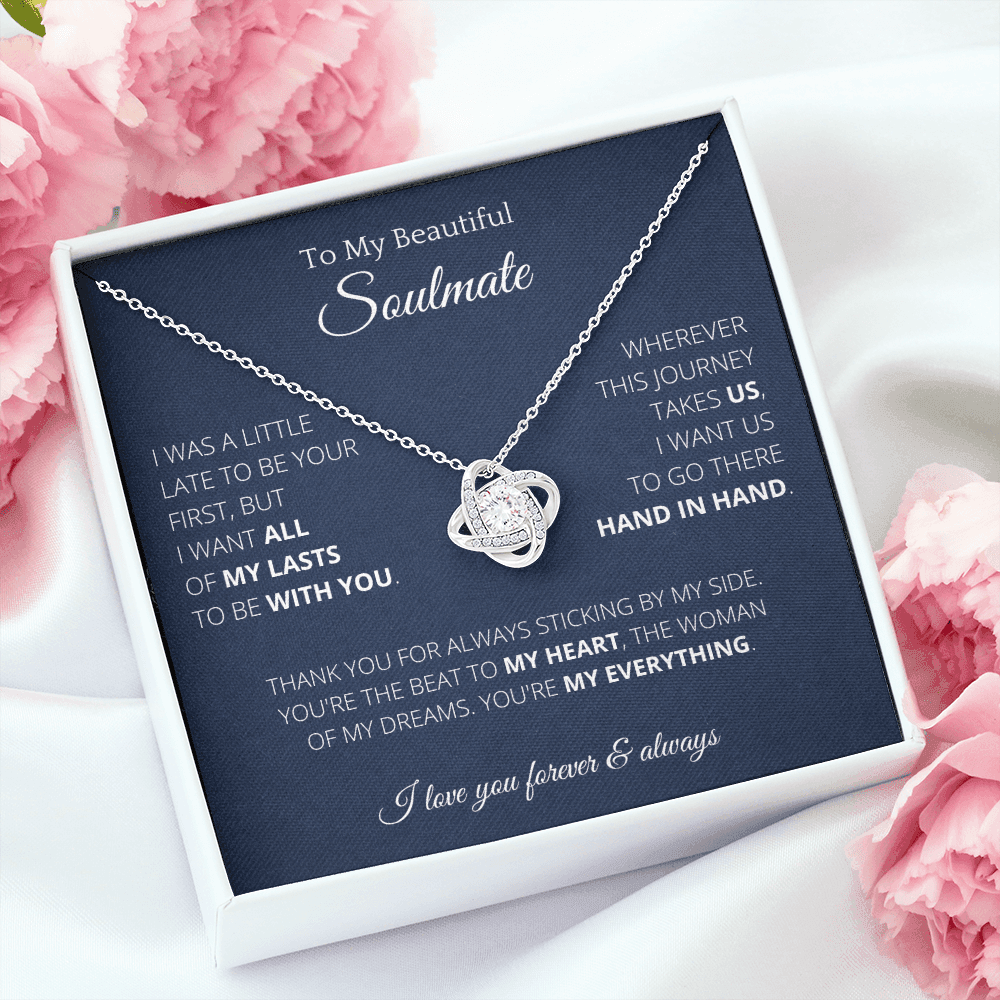 Knot Necklace To Soulmate Couples Gifts for Girls, Stainless Steel Cubic Zirconia Pendant Knot Necklace, Birthday Christmas Romantic Jewelry For Wife with Message Card Box Personalized - 4Lovebirds