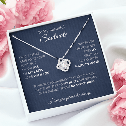 Knot Necklace To Soulmate Couples Gifts for Girls, Stainless Steel Cubic Zirconia Pendant Knot Necklace, Birthday Christmas Romantic Jewelry For Wife with Message Card Box Personalized - 4Lovebirds