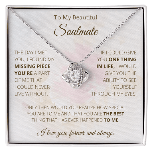 Knot Necklace To Soulmate Couples Gifts for Girls, Stainless Steel Cubic Zirconia Pendant Knot Necklace, Birthday Christmas Romantic Jewelry For Wife with Message Card Box Personalized - 4Lovebirds