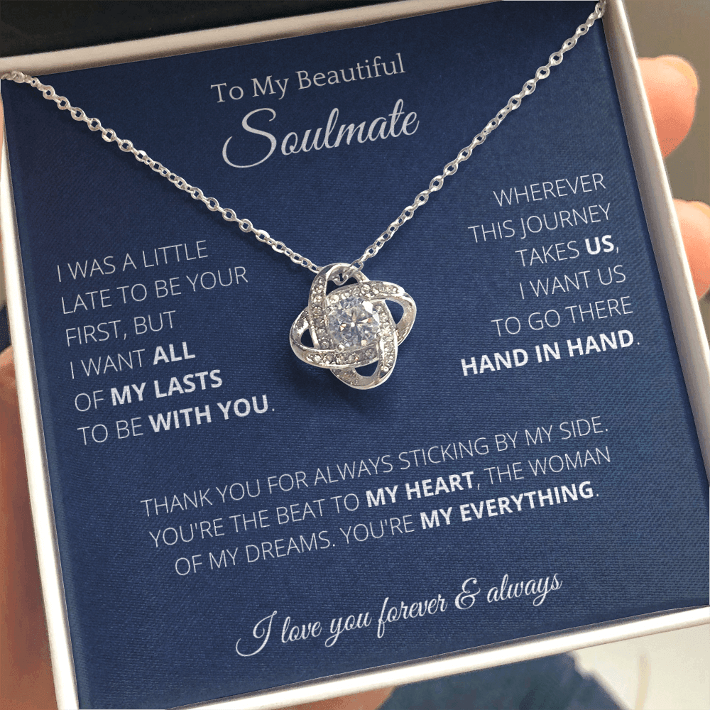 Knot Necklace To Soulmate Couples Gifts for Girls, Stainless Steel Cubic Zirconia Pendant Knot Necklace, Birthday Christmas Romantic Jewelry For Wife with Message Card Box Personalized - 4Lovebirds