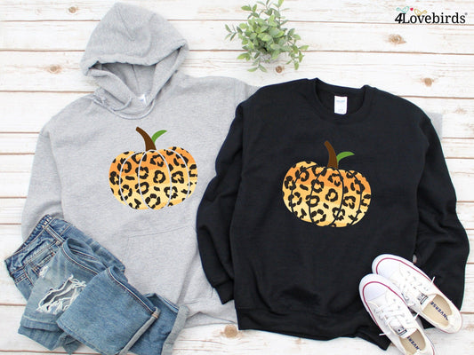 Leopard Pumpkin Hoodie, Cheetah Pumpkin Sweatshirt, Thanksgiving Shirt, Thankful Shirt, Fall Shirt, Hello Pumpkin, Family Matching Shirt - 4Lovebirds