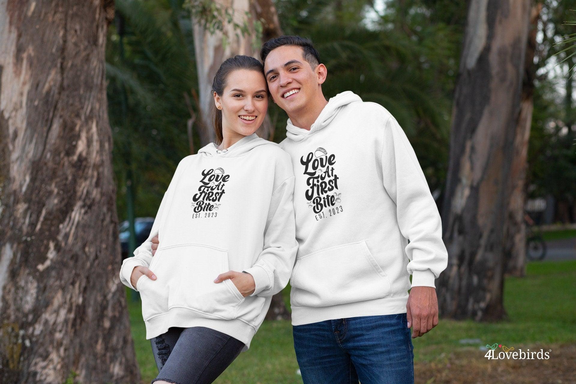 Love at first bite Hoodie, Funny matching T-shirt, Gift for Couples, Valentine Sweatshirt, Boyfriend and Girlfriend Longsleeve - 4Lovebirds