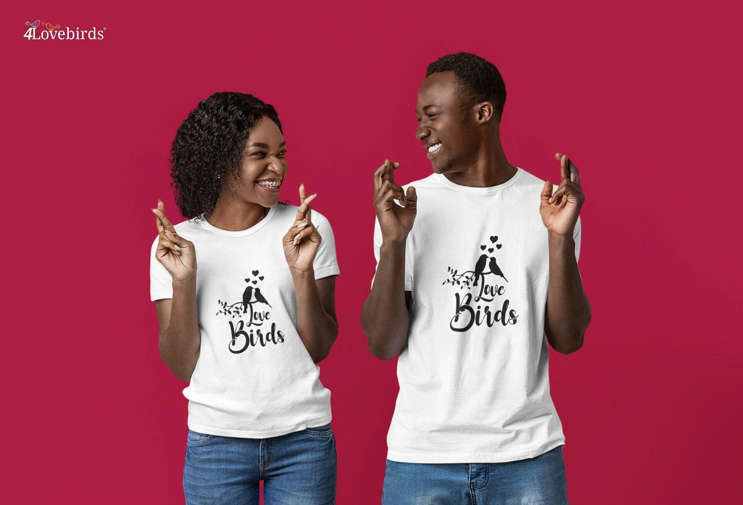 Love Birds Hoodie, Lovers matching T-shirt, Gift for Couples, Valentine Sweatshirt, Boyfriend / Girlfriend Longsleeve, Cute Tshirt - 4Lovebirds